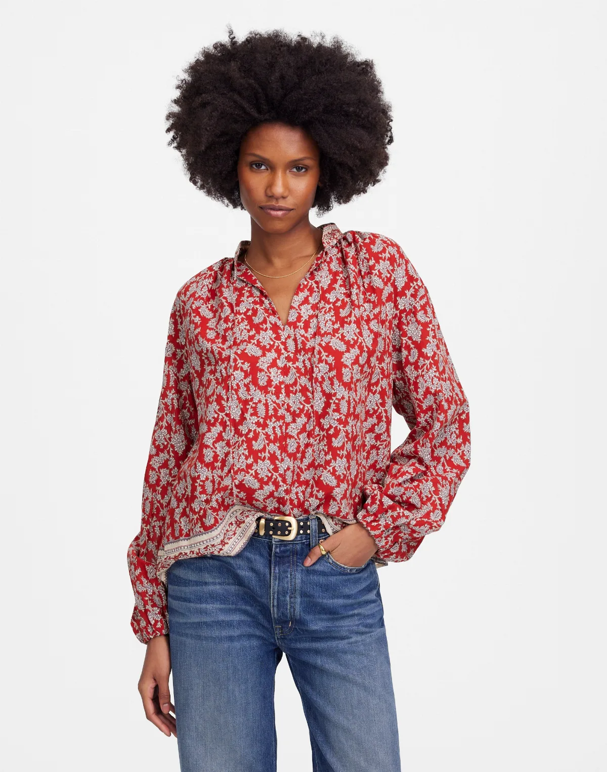 Shirred Popover Top in Paisley Print by MW