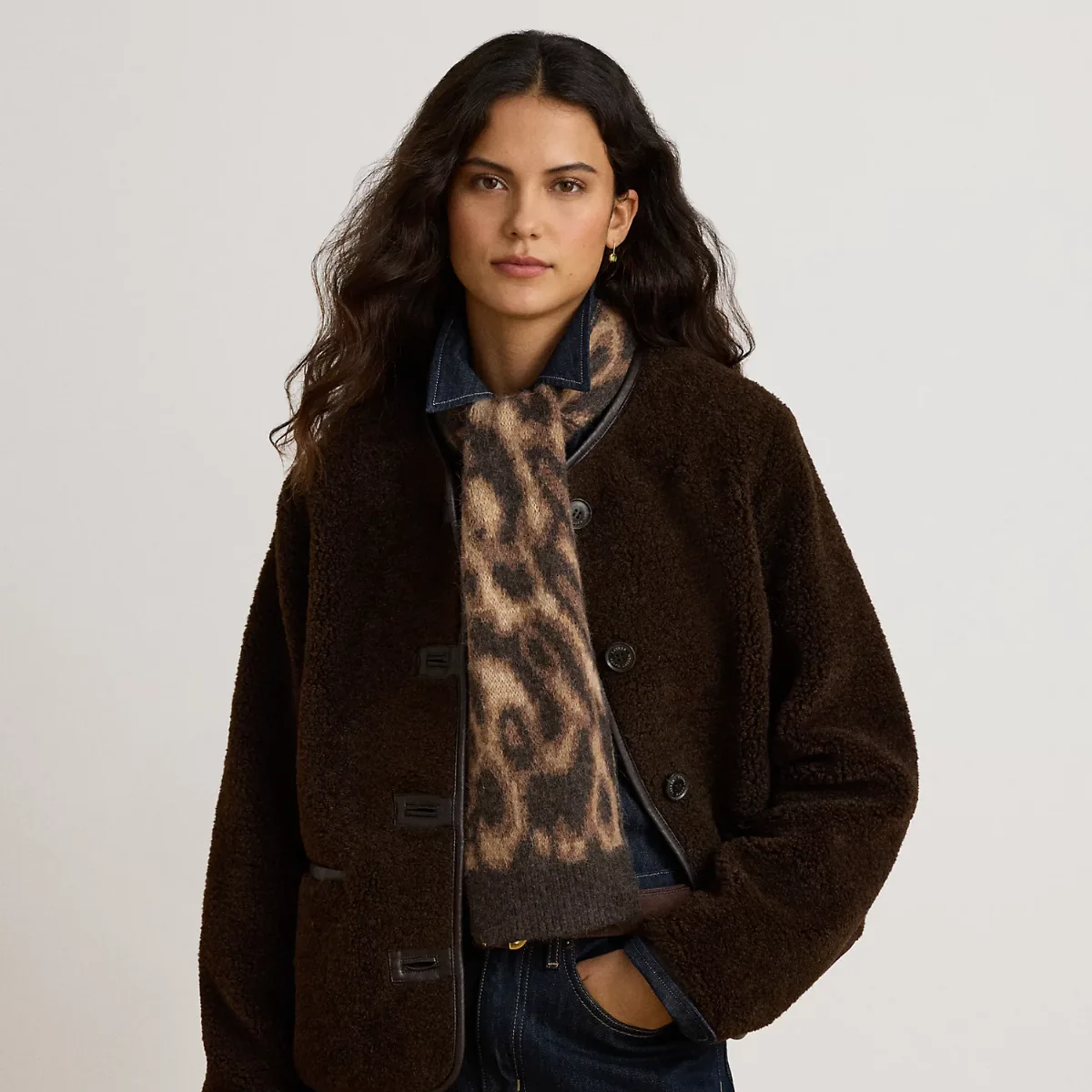 Faux-Leather-Trim Faux-Fur Teddy Coat by Lauren Ralph Lauren