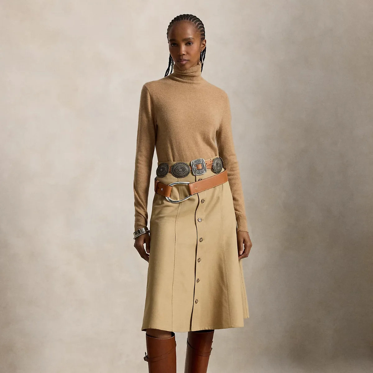 Cotton-Wool Twill Midi Skirt by Polo Ralph Lauren