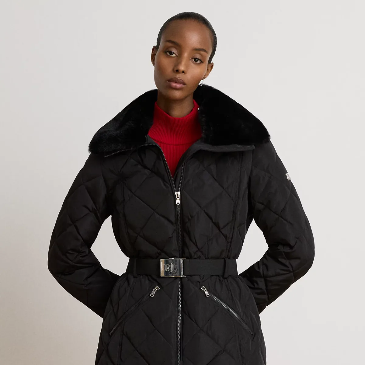 Faux Fur-Trim Diamond-Quilted Down Coat by Lauren Ralph Lauren