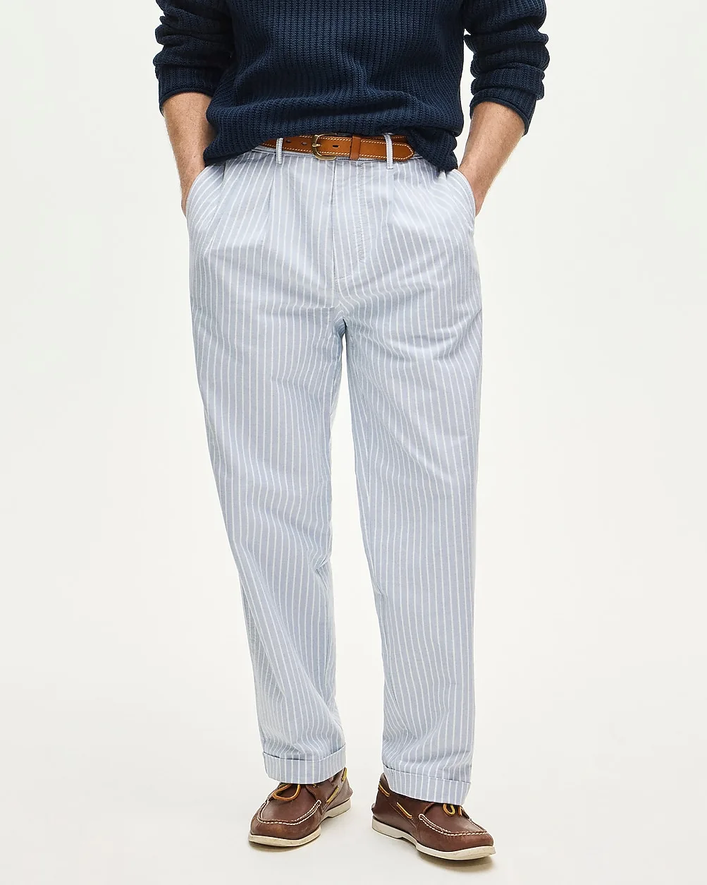 Relaxed-Fit Double-Pleated Oxford Chino Pant in Stripe by J.Crew
