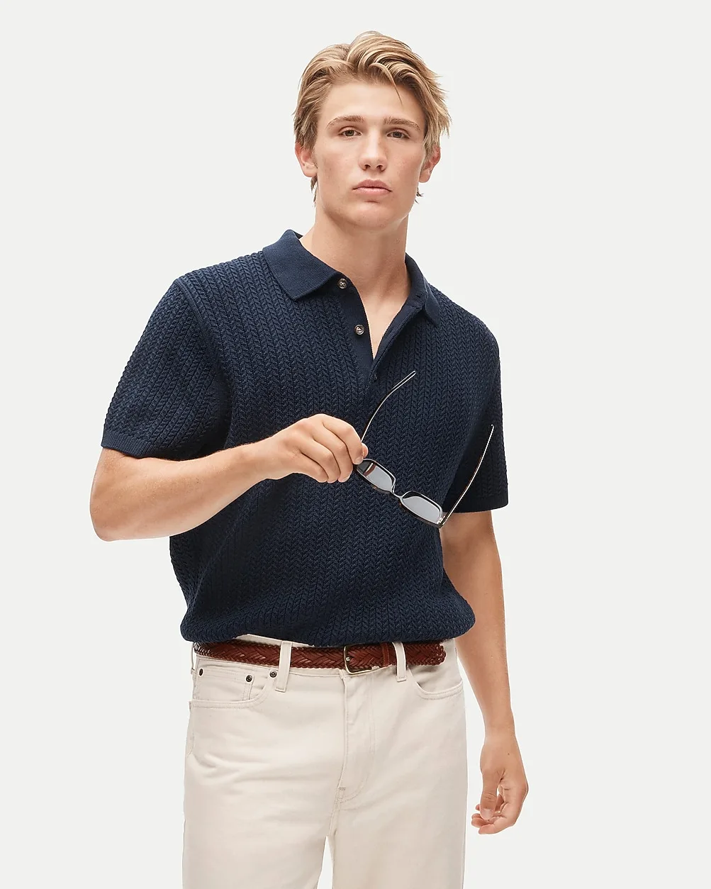 Short-Sleeve Cable-Knit Cotton Sweater-Polo by J.Crew