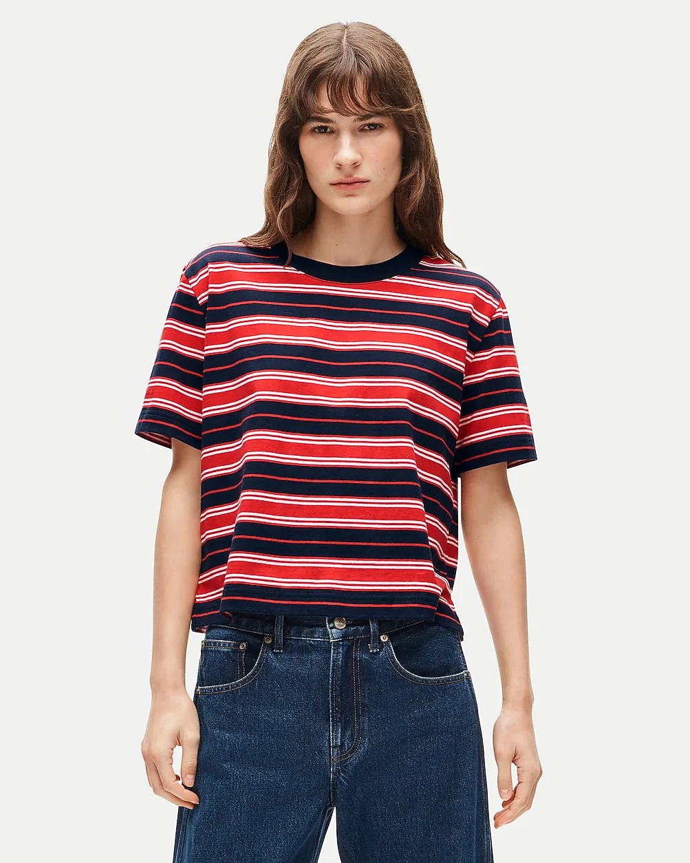 Boyfriend Jersey Relaxed Cropped T-Shirt in Stripe