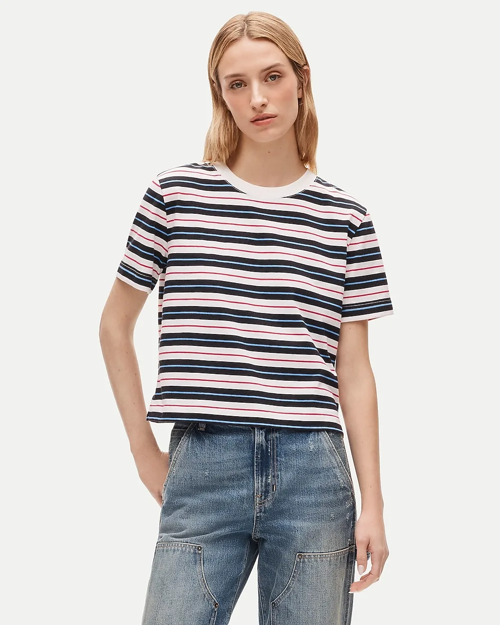 Boyfriend Jersey Relaxed Cropped T-Shirt in Stripe by J.Crew