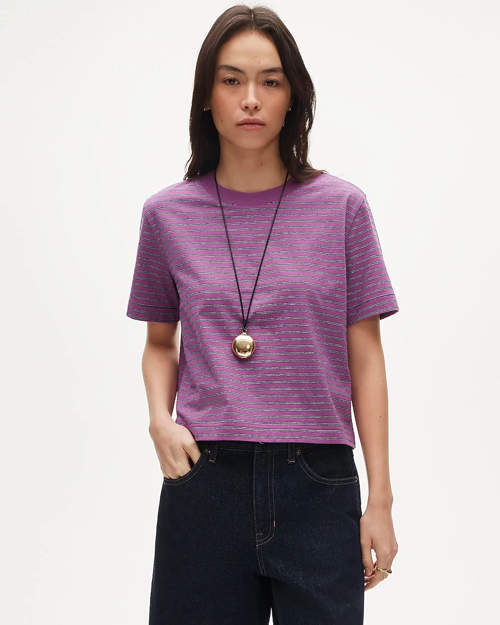 Boyfriend Jersey Relaxed Cropped T-Shirt in Stripe