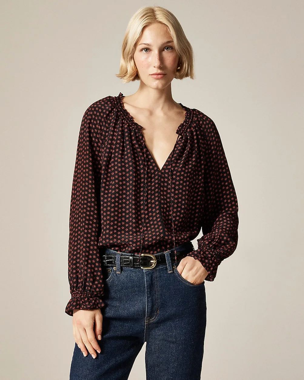 Popover Top in Ditsy Floral Crepe De Chine by J.Crew