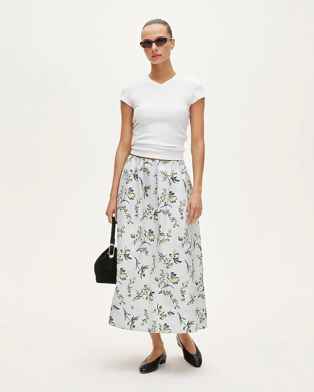Pull-On Midi Skirt in Cotton Poplin Floral by J.Crew