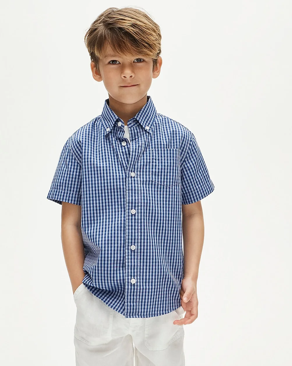 Short-Sleeve Poplin Button-Down in Gingham by J.Crew