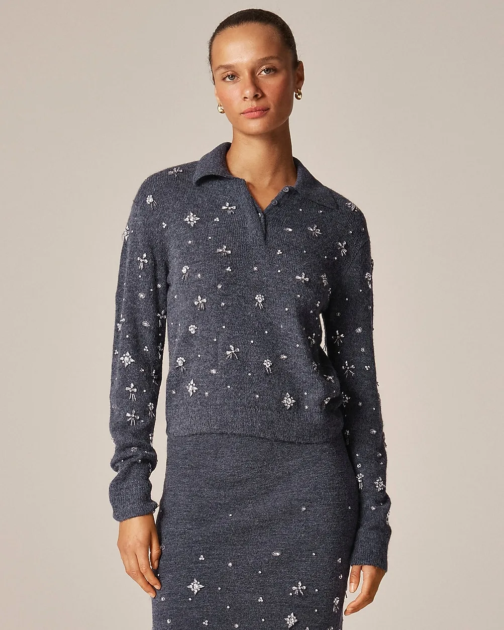 Embellished Sweater-Polo in Wool Blend by J.Crew