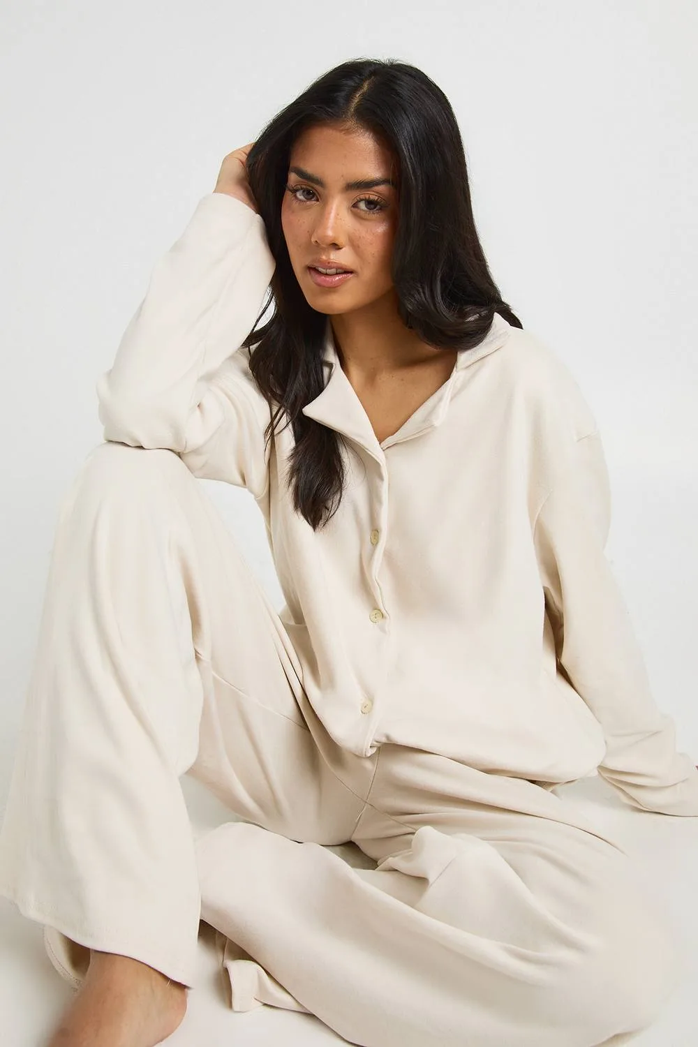 Super Soft Long Sleeve Top & Trousers Pyjama Set - Knitted