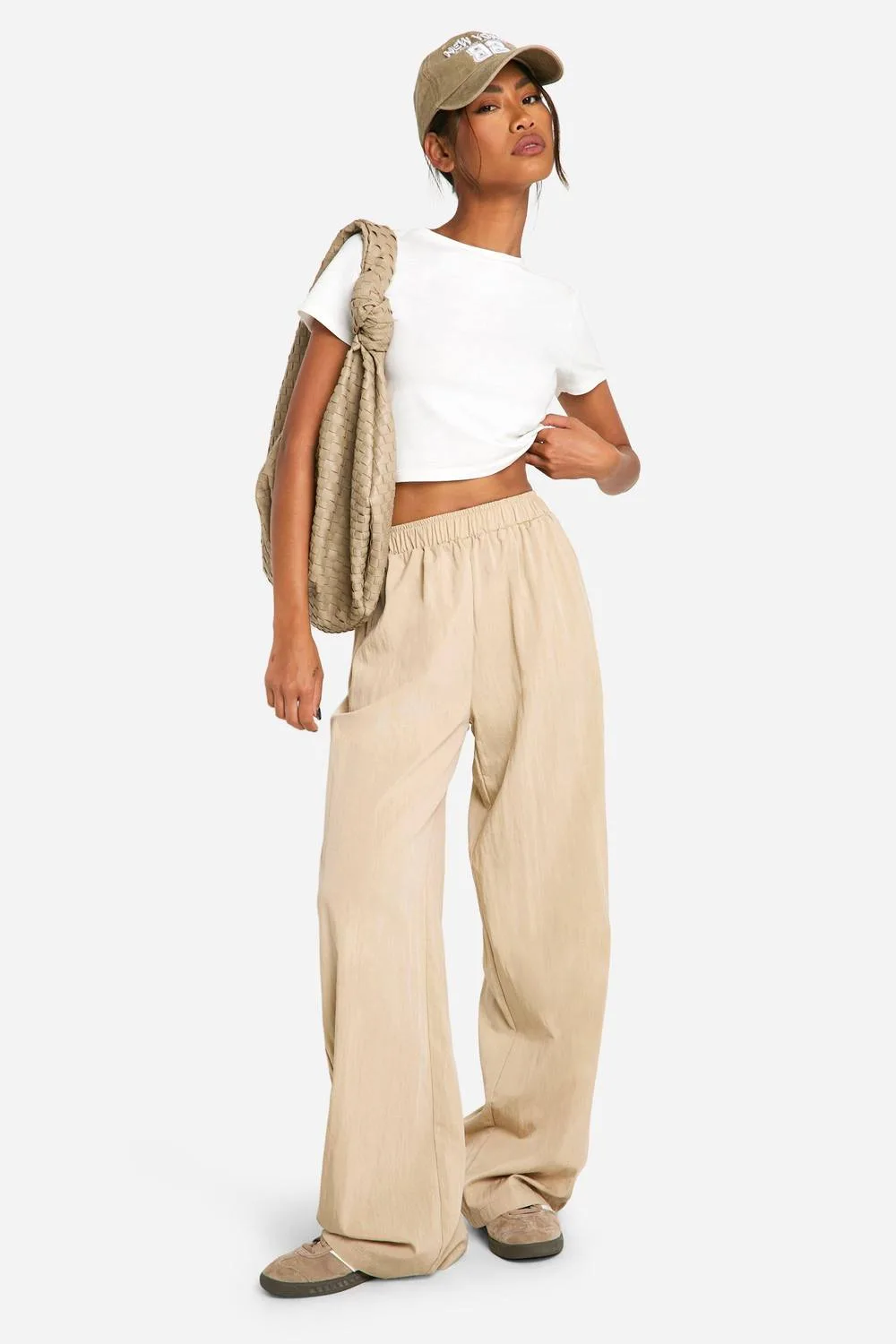 Nylon Wide Leg Trouser by boohoo
