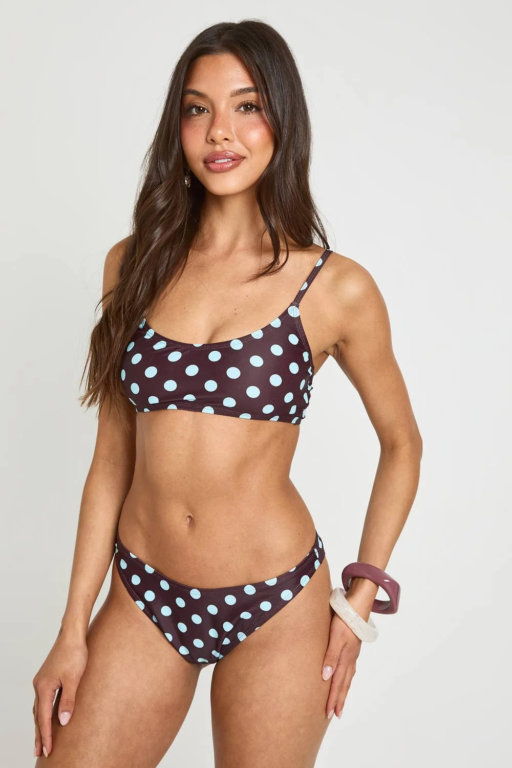 Polka Dot Essentials Brief Bikini Bottom - Linen/Polyurethane/Woven
