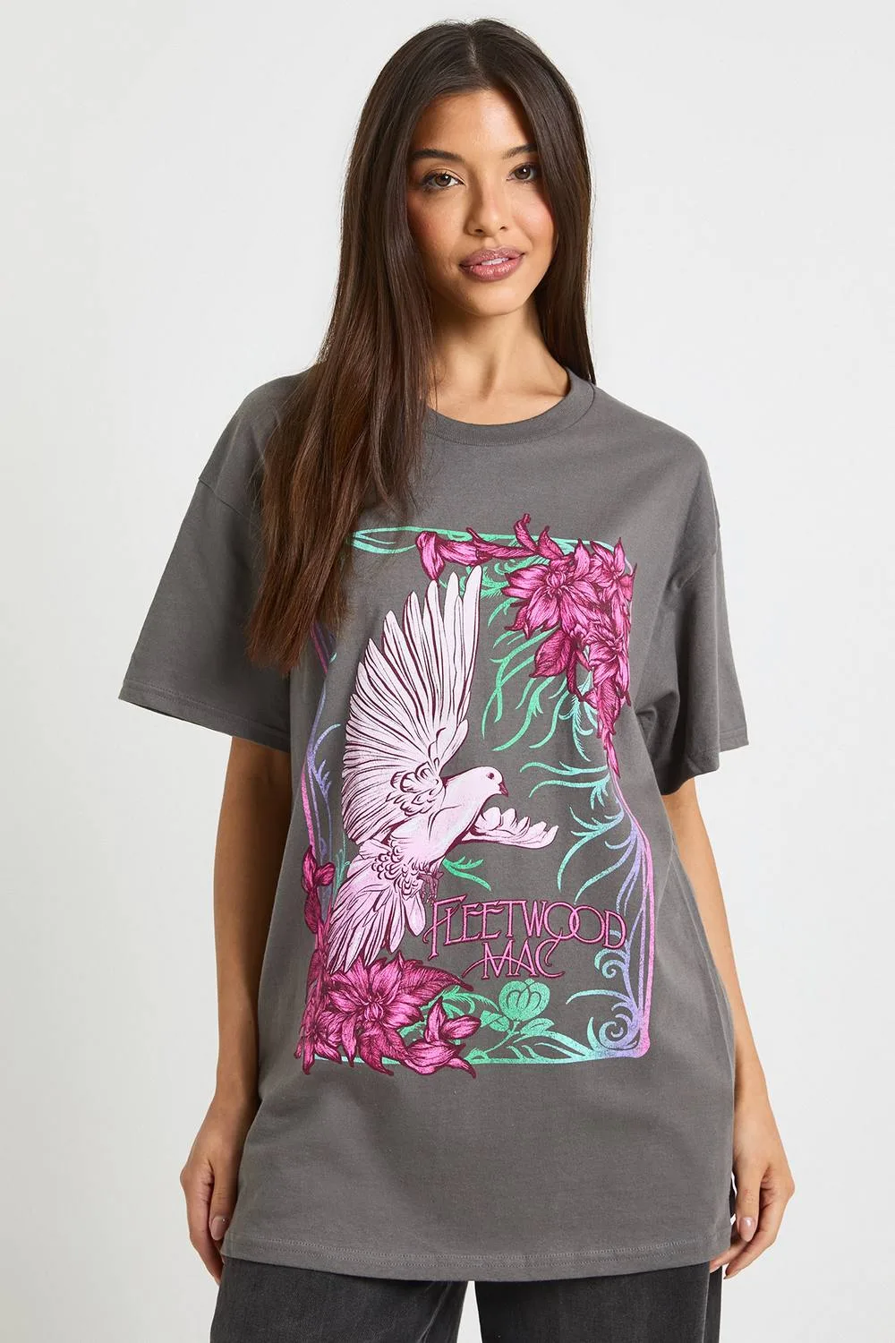 Fleetwood Mac Bird License Oversized Printed T-Shirt - Denim by boohoo