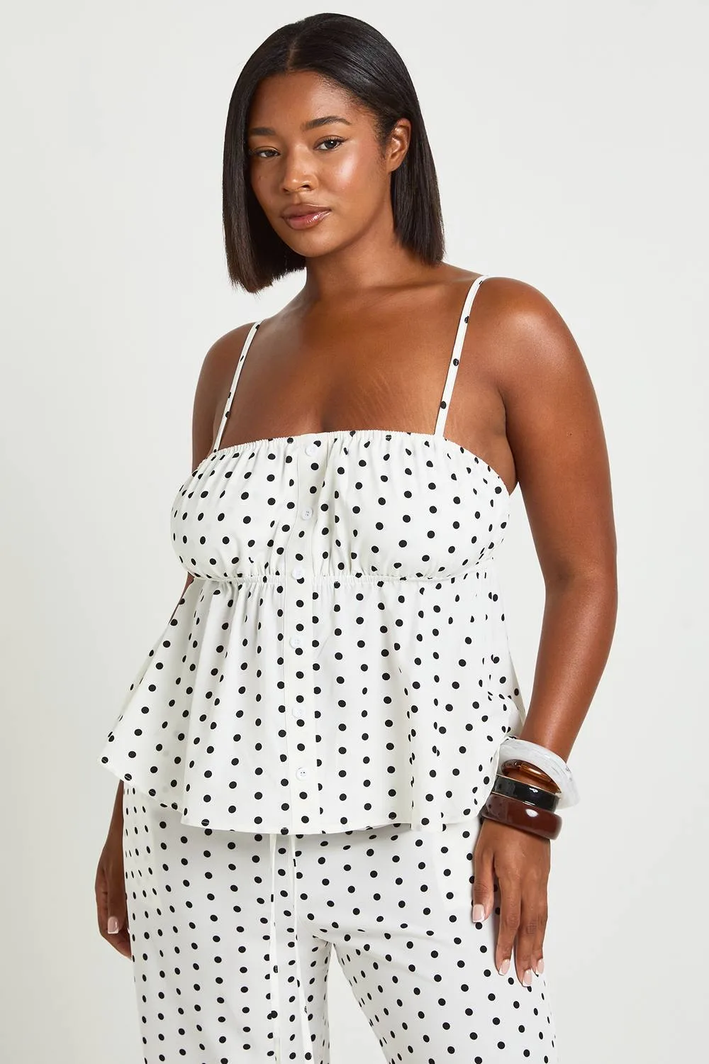 Plus Polka Dot Strappy Smock Top - Denim by boohoo