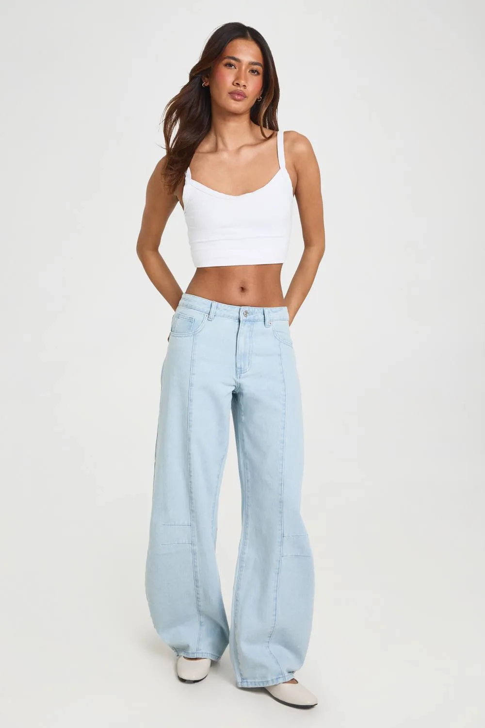 High Waist Wide Leg Barrel Fit Jeans - Denim/Cotton/Polyurethane by boohoo