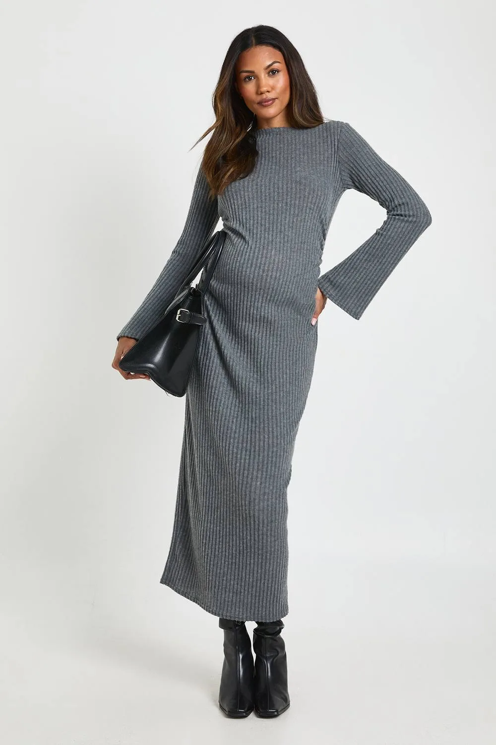Maternity Slash Neck Midaxi Dress - Knitted by boohoo