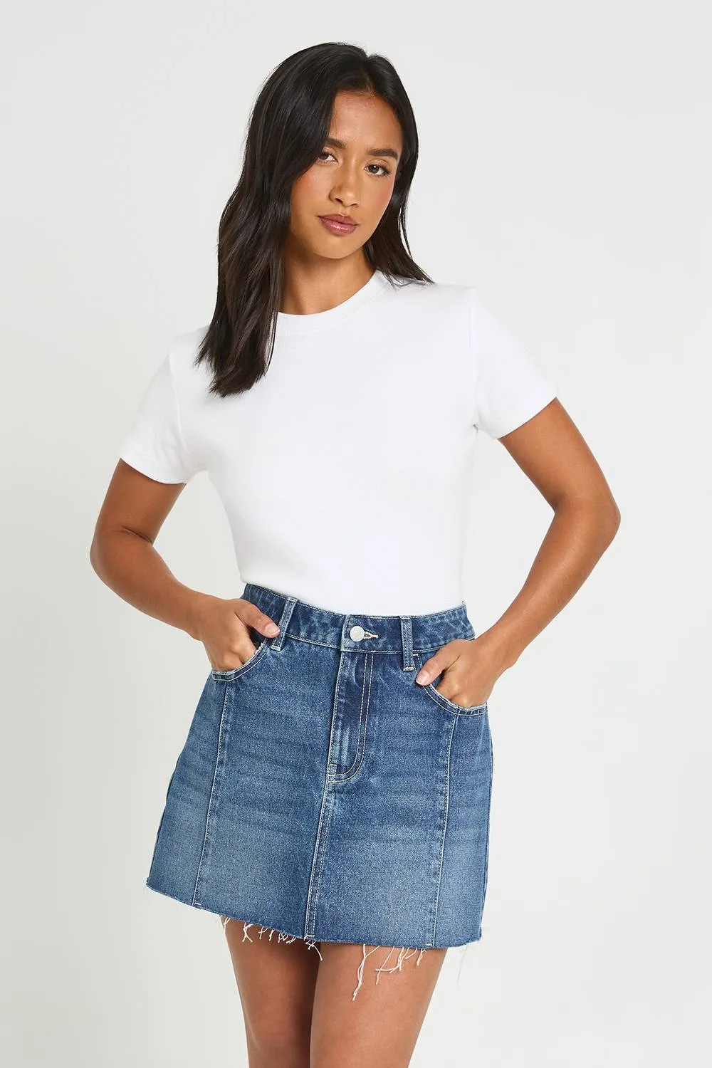 Seam Detail Mini Denim Skirt - Denim/Cotton/Linen by boohoo
