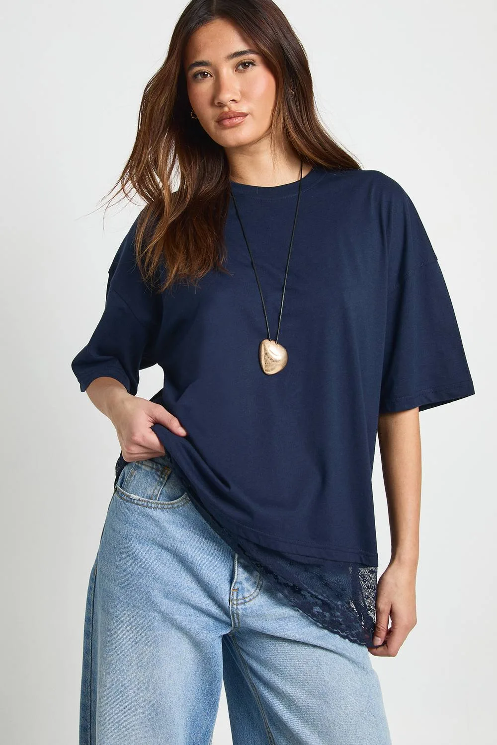 Oversized T-Shirt with Lace Hem Trim - Knitted by boohoo