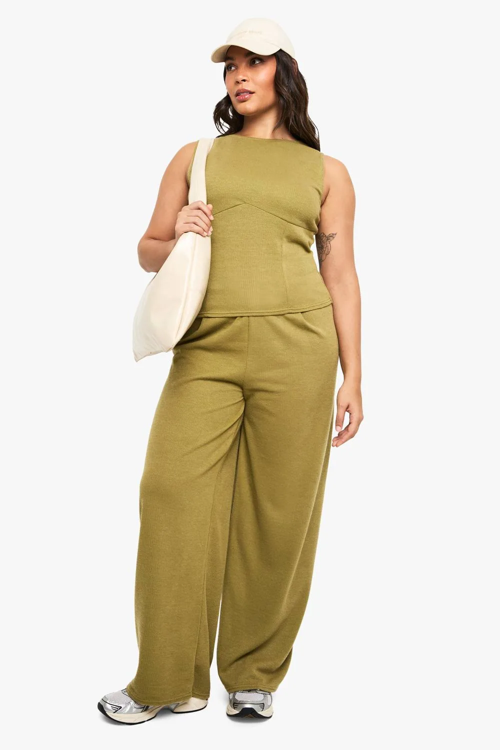 Plus Knitted Drawstring Wide Leg Trouser - Denim