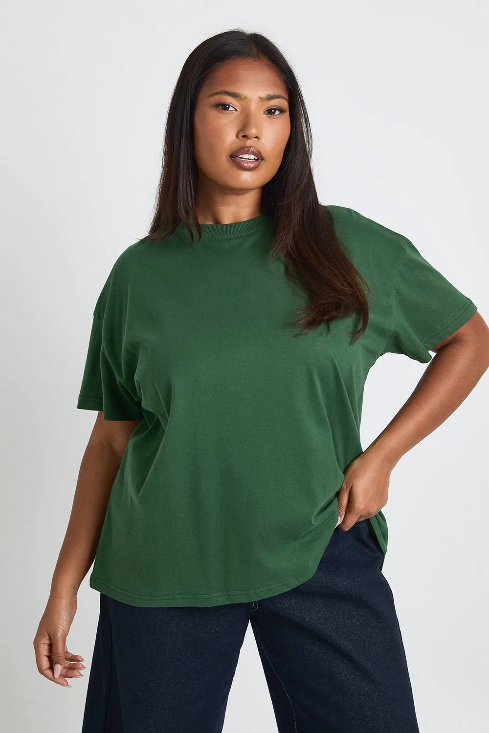 Plus Basic Oversized Short Sleeve T-Shirt - Denim/Polyurethane by boohoo