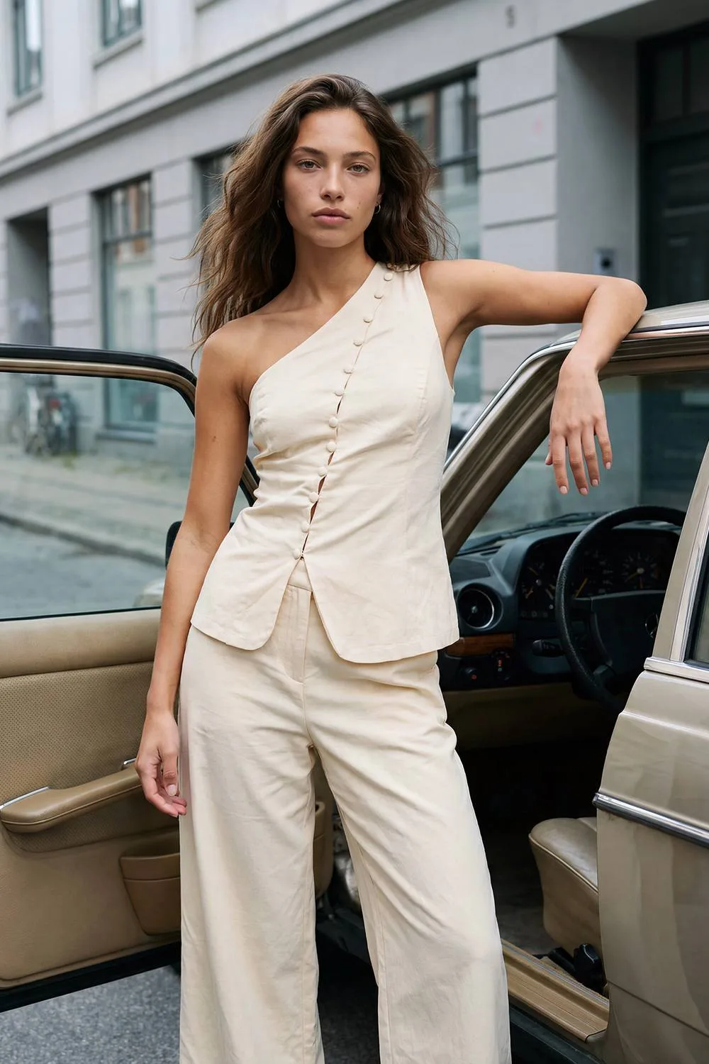 Linen Look One Shoulder Top - Linen/Polyurethane by boohoo