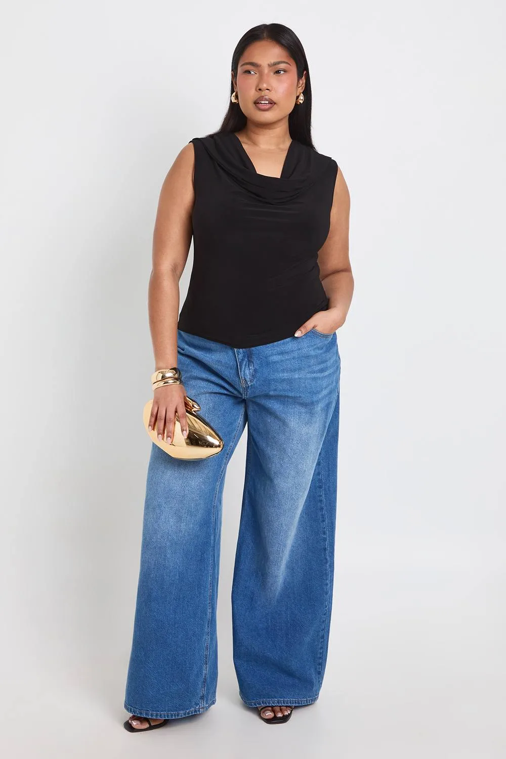 Sleeveless Cowl Neck Top - Denim by boohoo