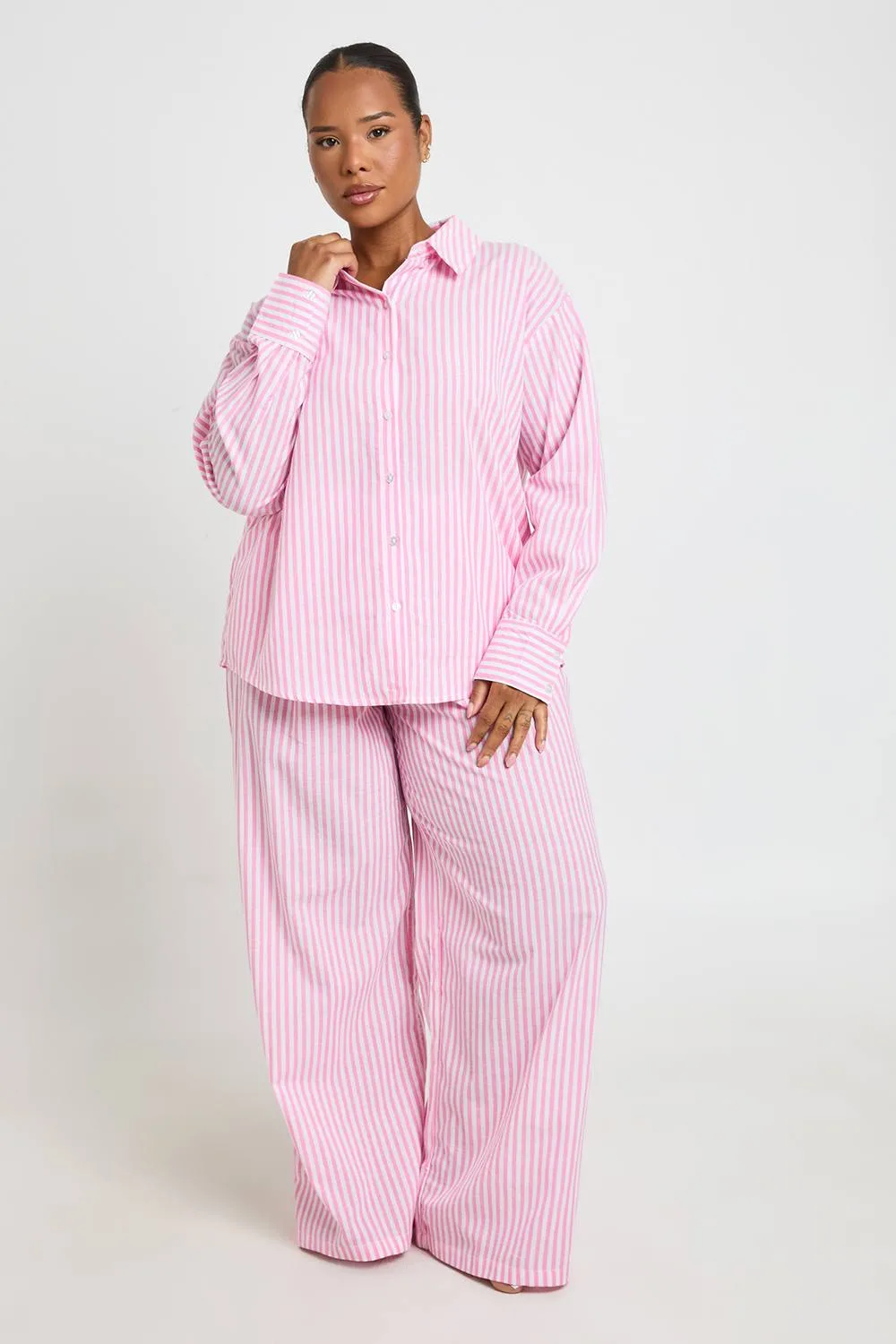 Cotton Pinstripe Pyjama Trousers - Cotton/Polyurethane by boohoo