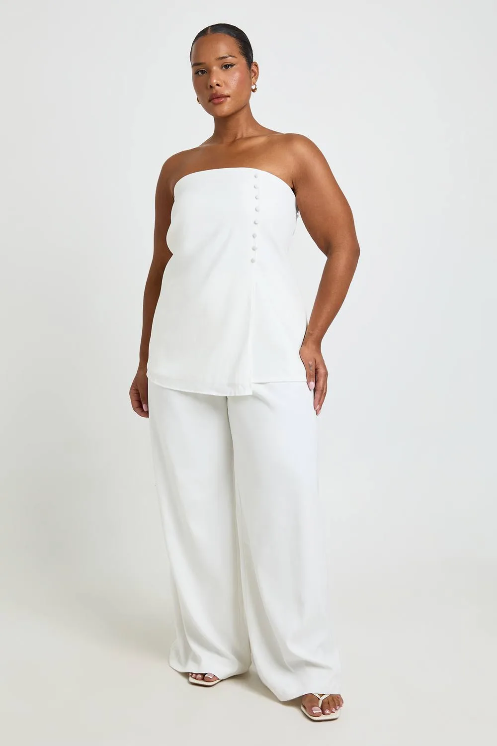Concealed Waistband Wide Leg Tailored Trousers - Polyurethane by boohoo
