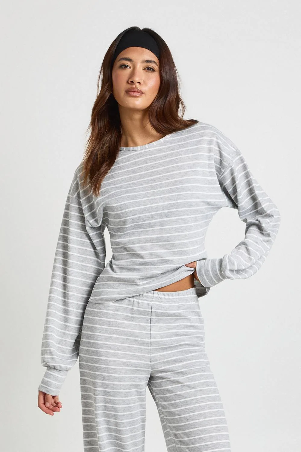 Stripe Crew Neck Long Sleeve Top - Denim by boohoo