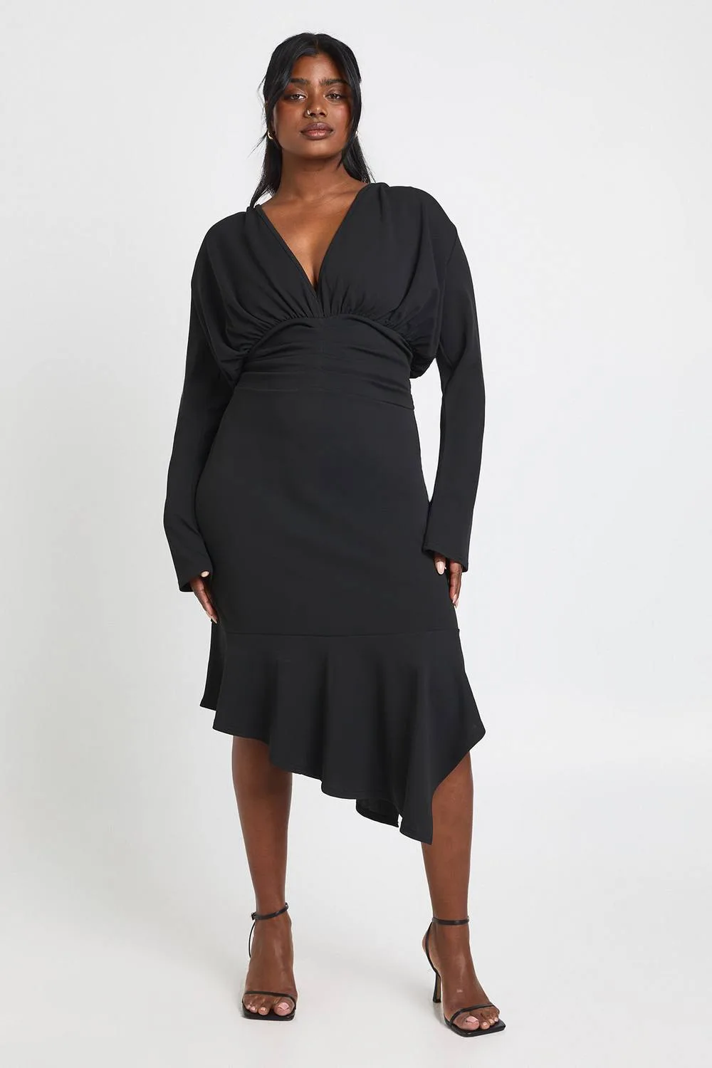 Asymmetric Plunge Midi Dress - Knitted by boohoo
