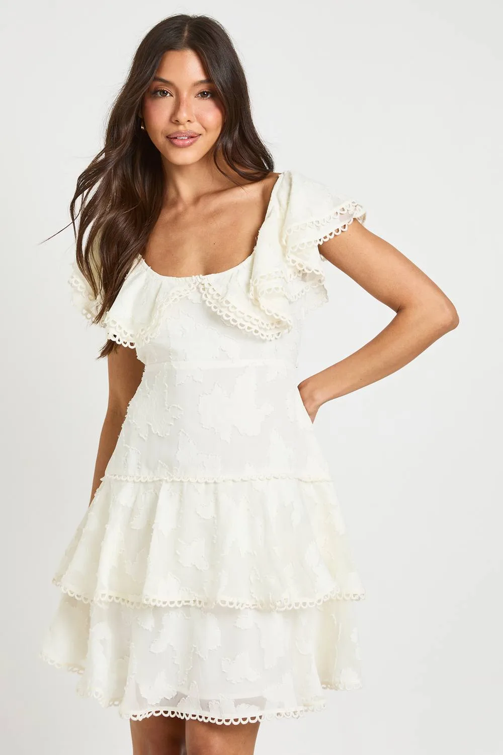 Occasion Burnout Open Back Ruffle Detail Mini Dress - Woven