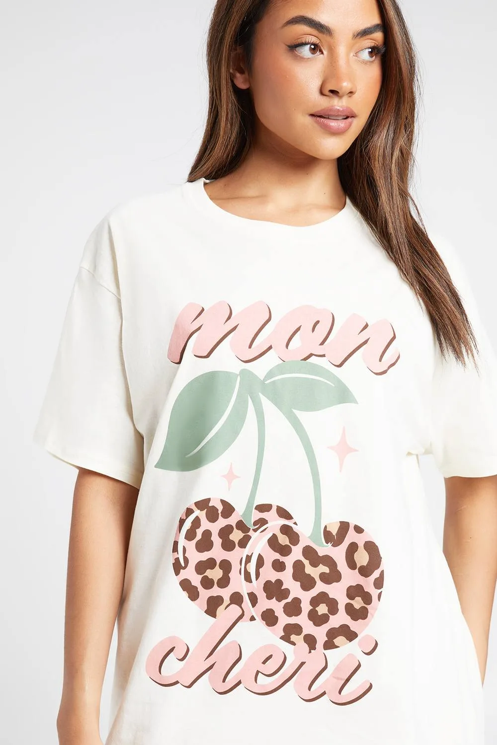 Mon Cherry Leopard Print T-Shirt - Denim/Polyurethane by boohoo