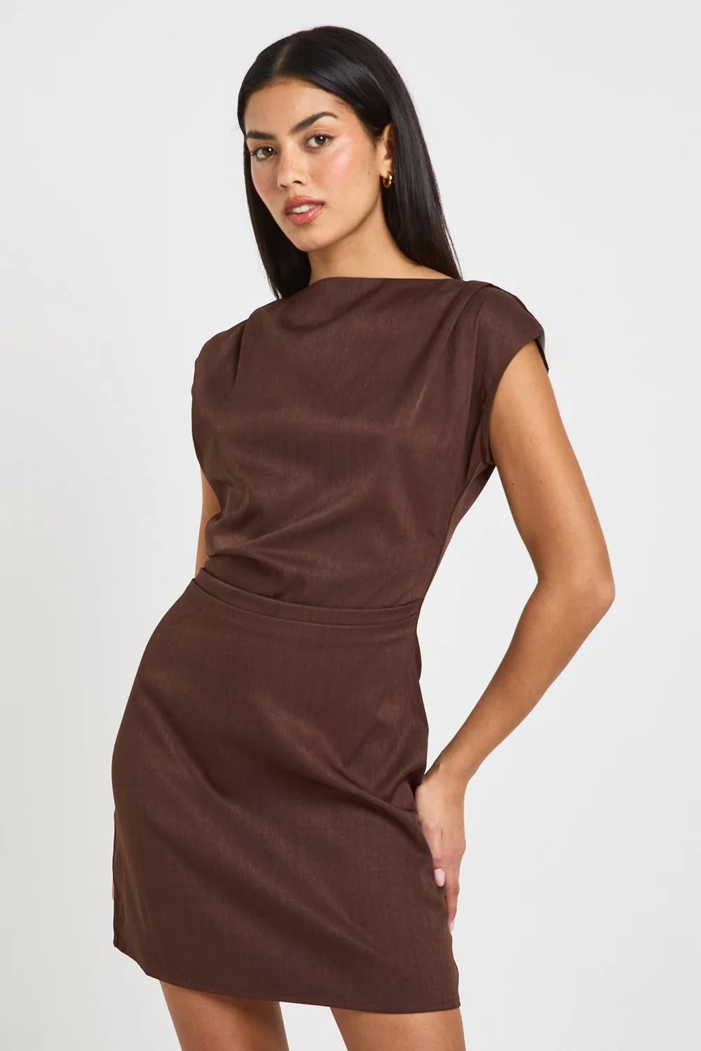 Asym Neck Ruched Side Mini Shift Dress - Woven by boohoo