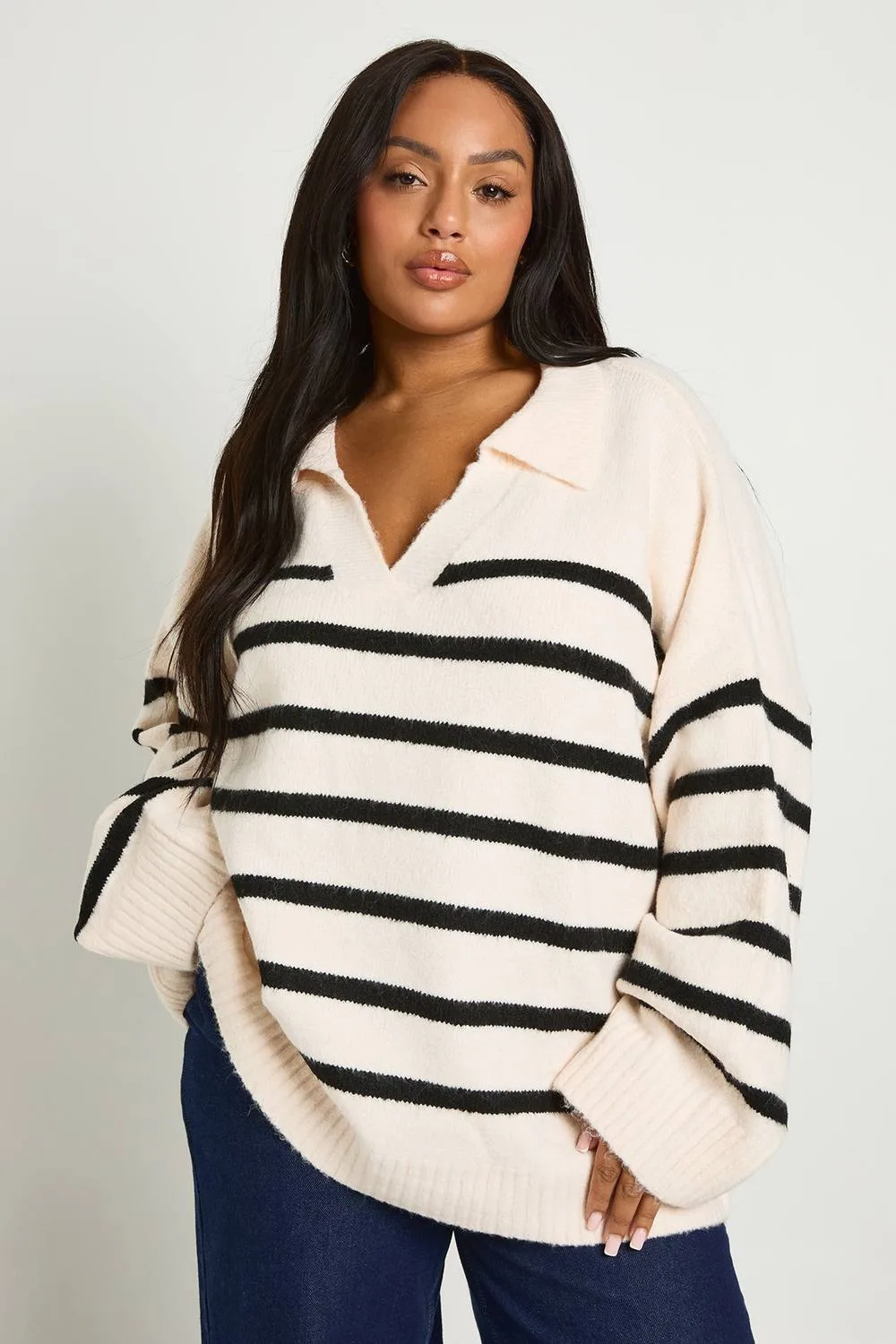 Soft Knot Collar Stripe Jumper - Knitted