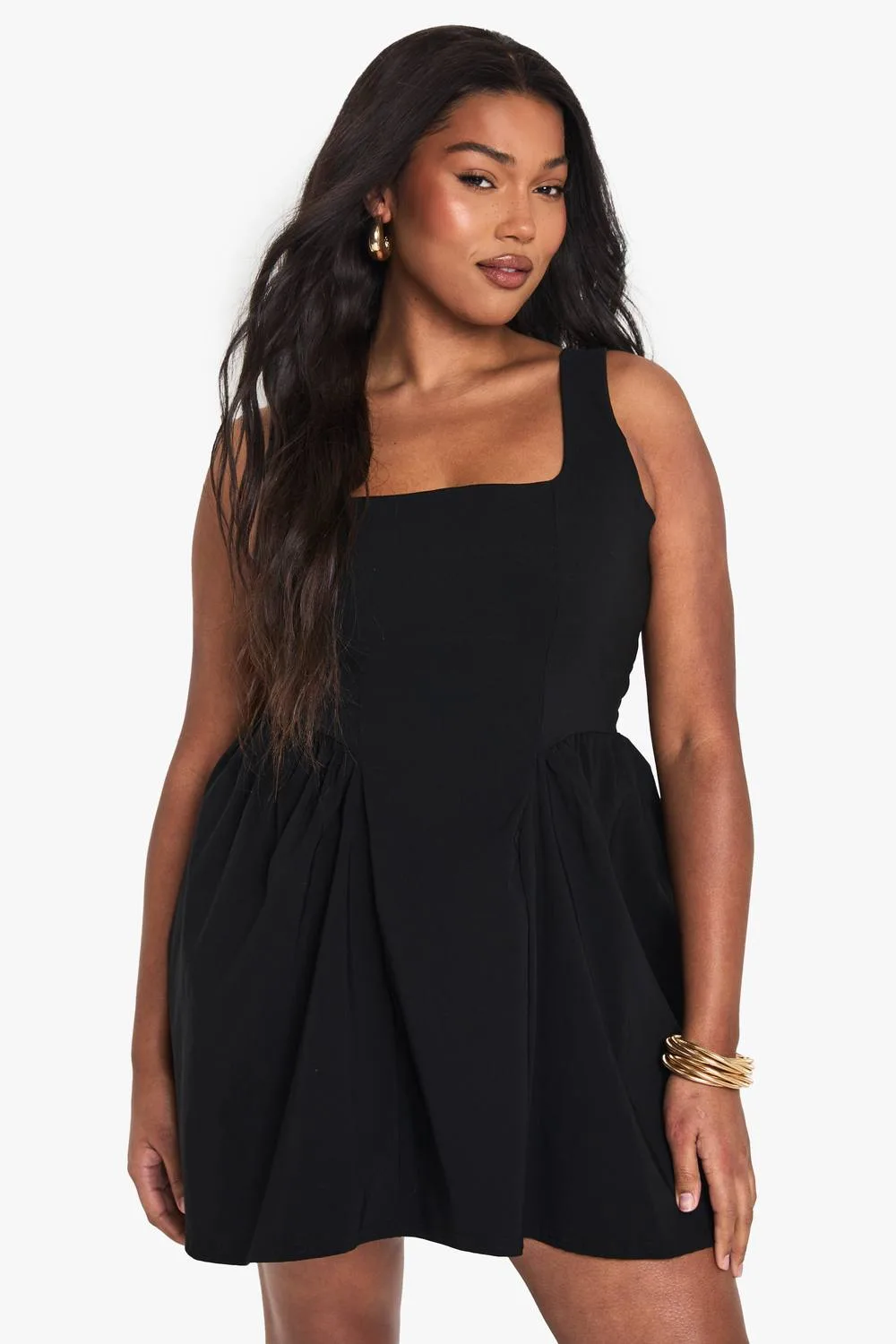 Ruched Square Neck Skater Dress by boohoo