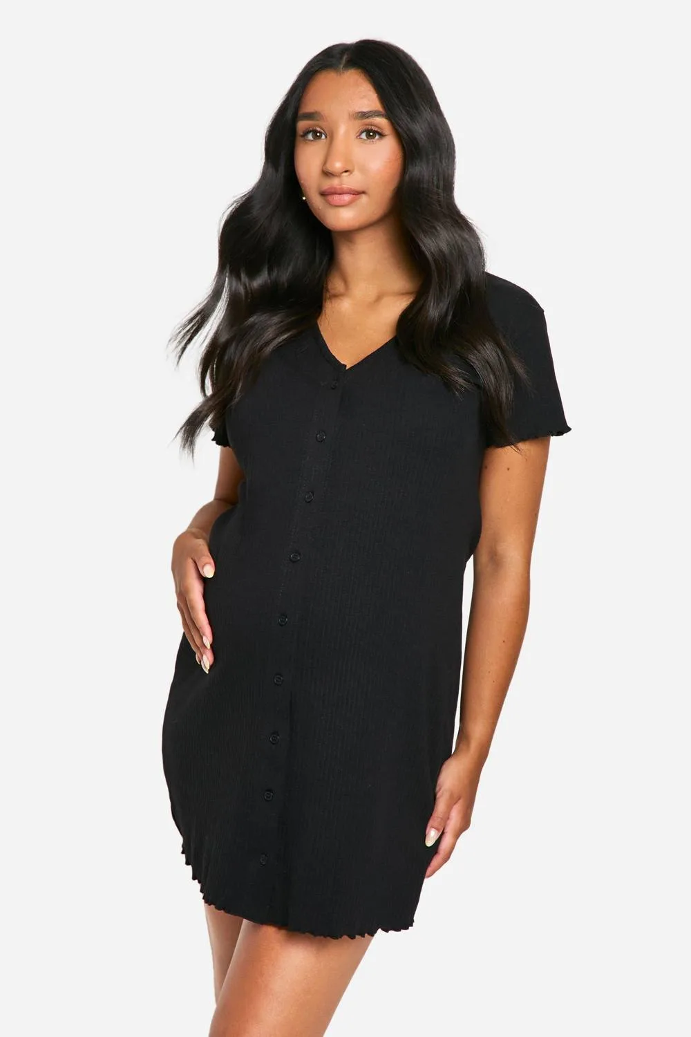 Maternity Ribbed Button Down Nightie - Knitted by boohoo