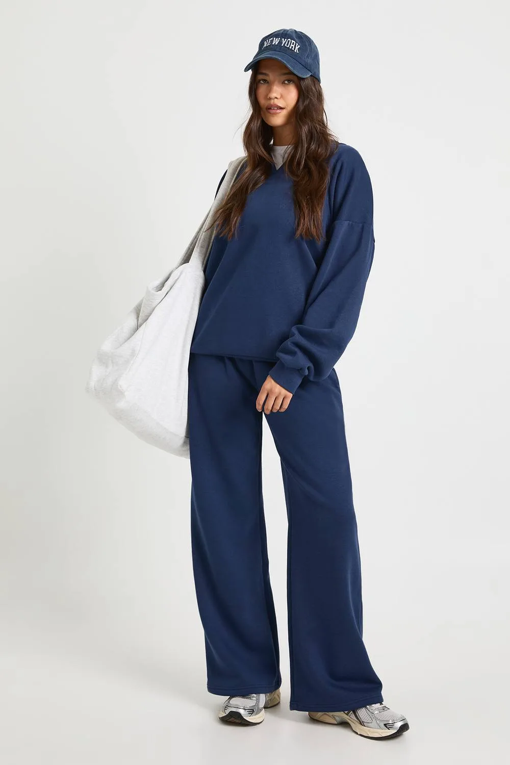 V Neck Oversized Hooded Straight Leg Tracksuit - Denim/Cotton by boohoo
