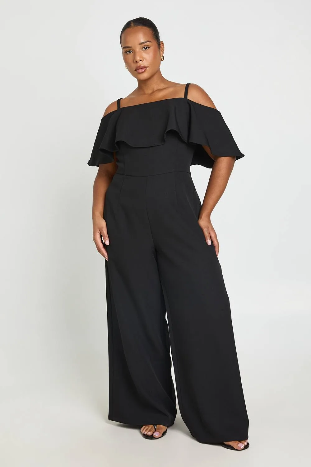 Frill Bardot Jumpsuit - Polyurethane/Woven