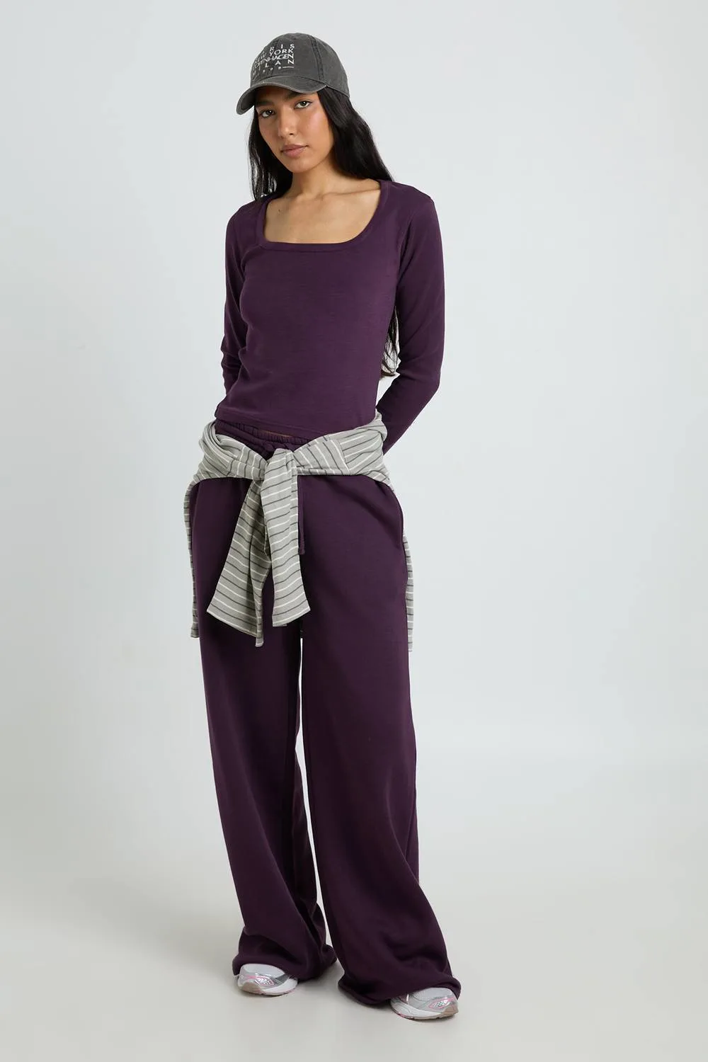 Scoop Neck Long Sleeve Top & Straight Leg Jogger Tracksuit - Cotton/Polyurethane by boohoo