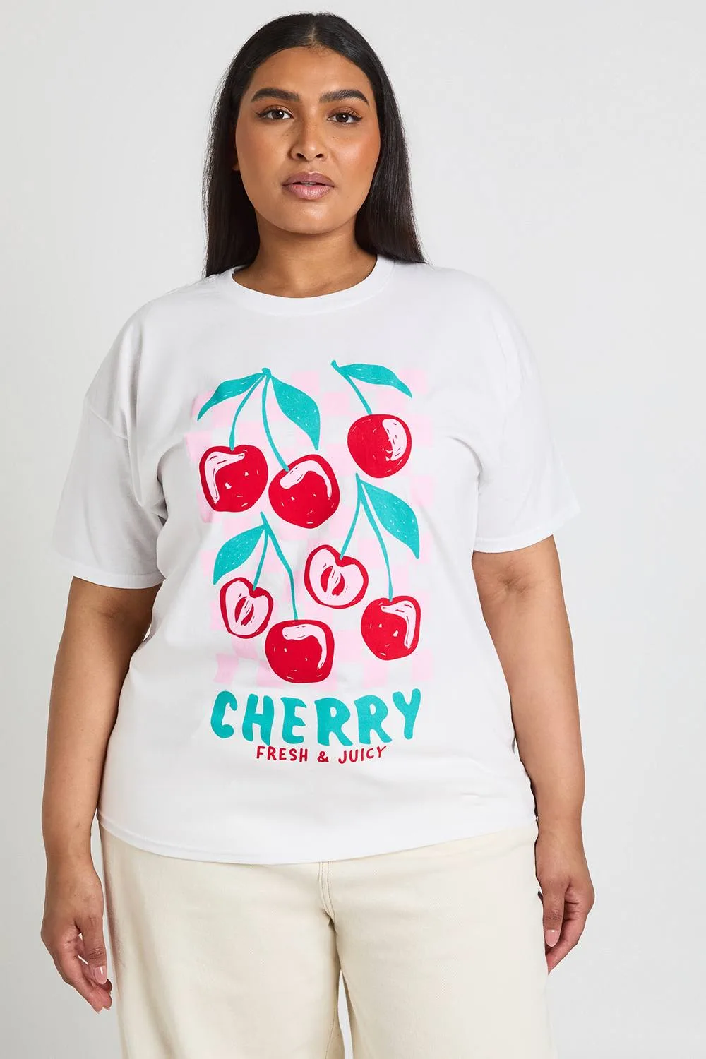 Cherry Printed T-Shirt - Denim by boohoo