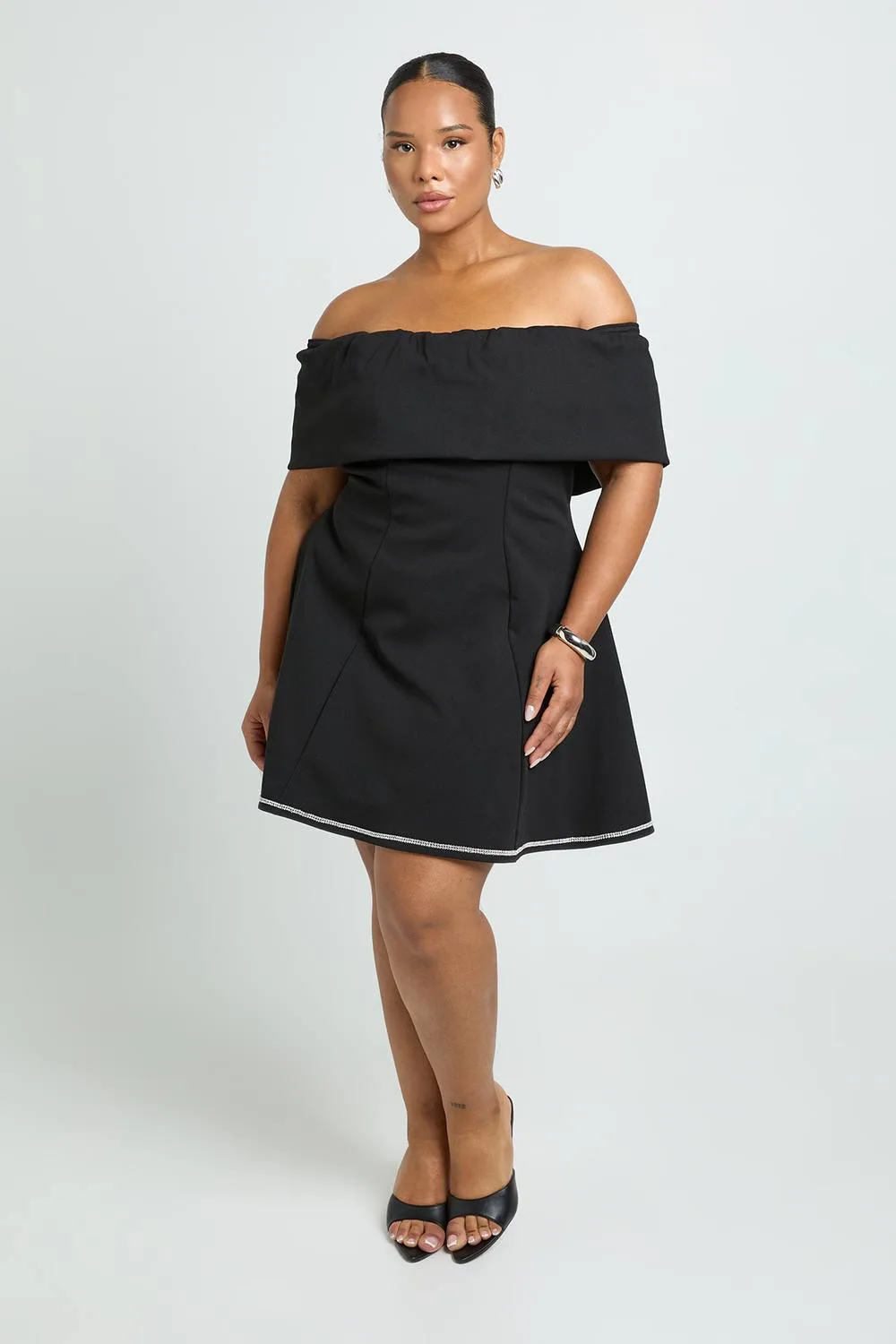 Structured Diamante Bardot Skater Dress - Knitted by boohoo