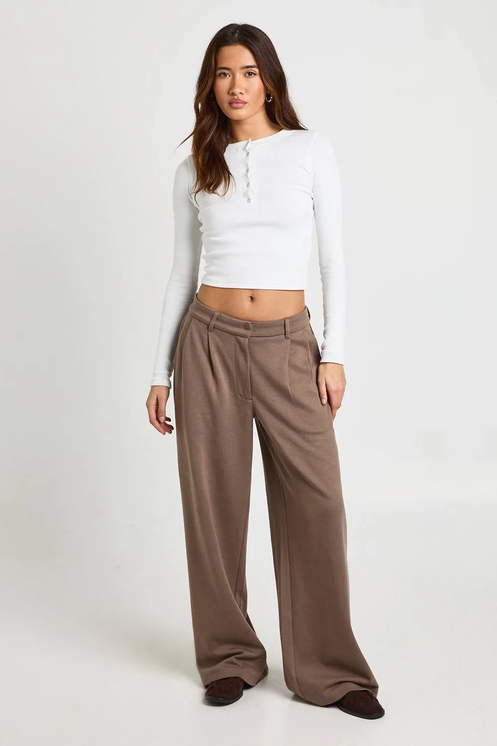 Interlock Front Pleat Wide Leg Jogger Pants - Knitted by boohoo