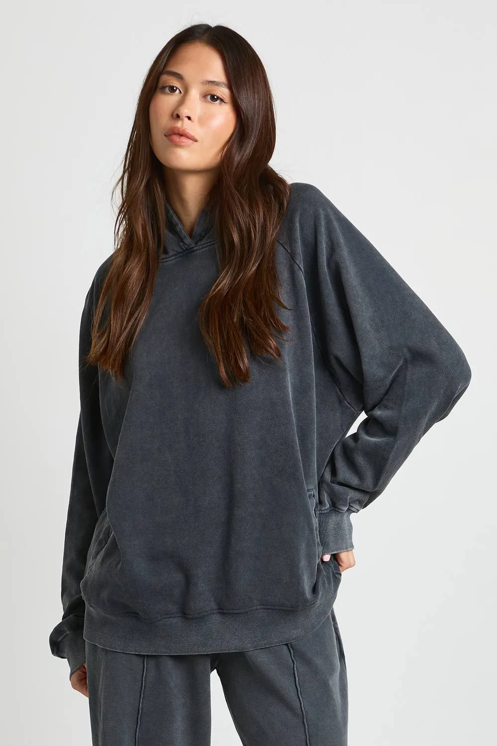 Washed Raglan Seam Oversized Hoodie - Cotton