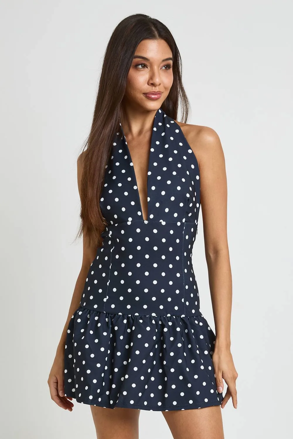 Polka Dot Halterneck Mini Dress - Woven
