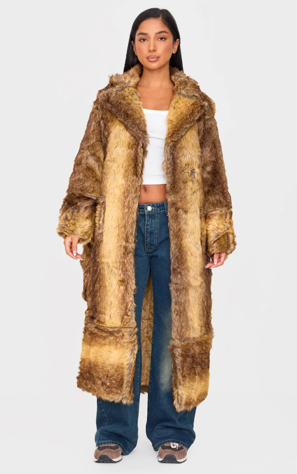 Faux Fur Longline Belted Coat by PrettyLittleThing