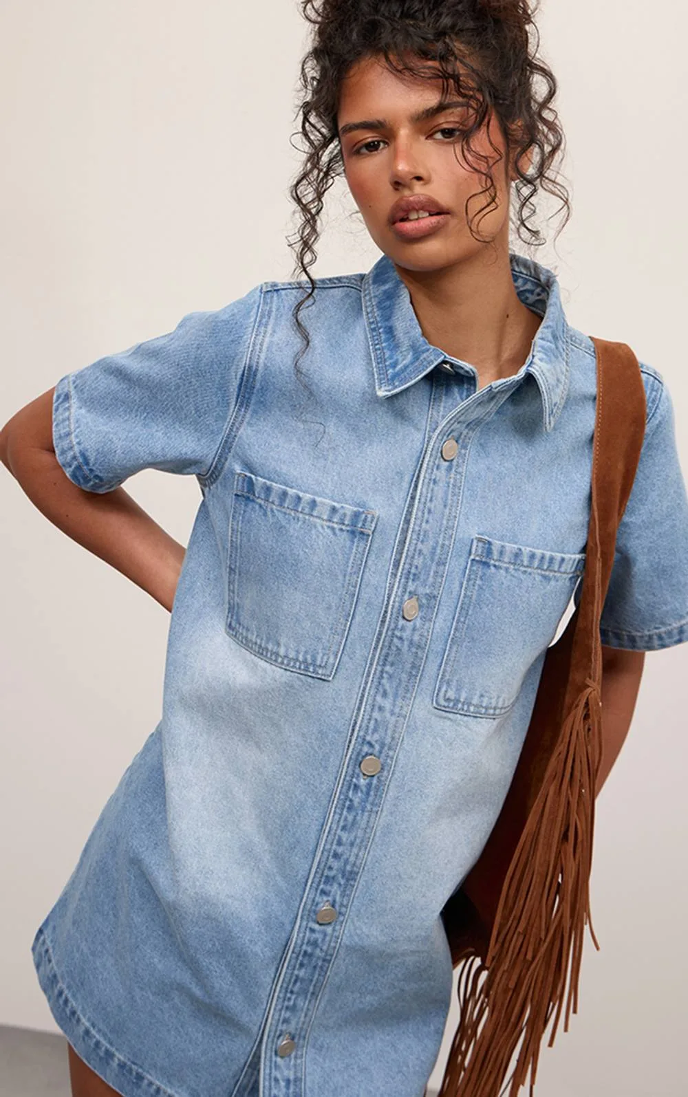 Contrast Stitch Denim Shirt Dress by PrettyLittleThing