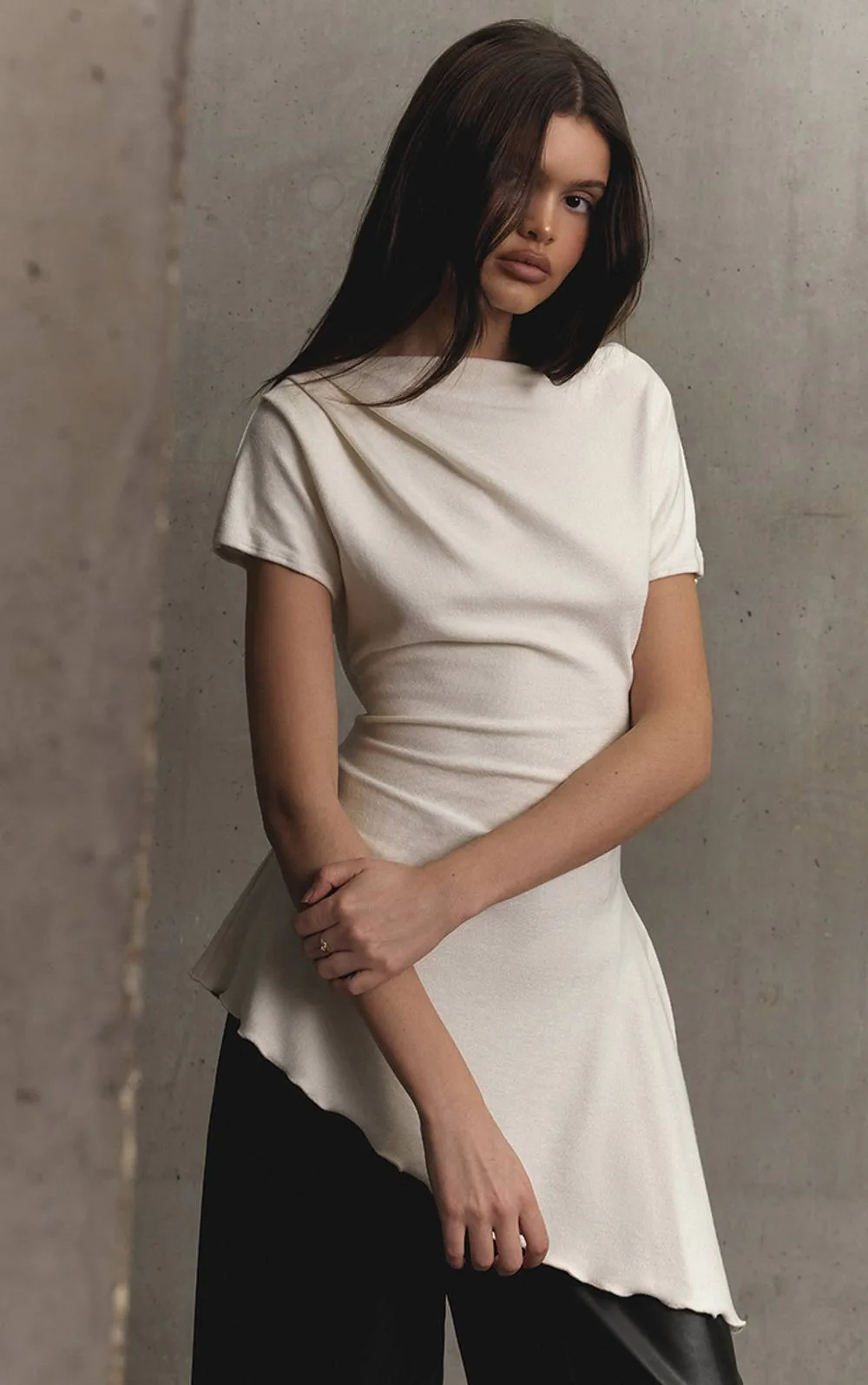 Thick Brushed Jersey Asymmetric Long Top