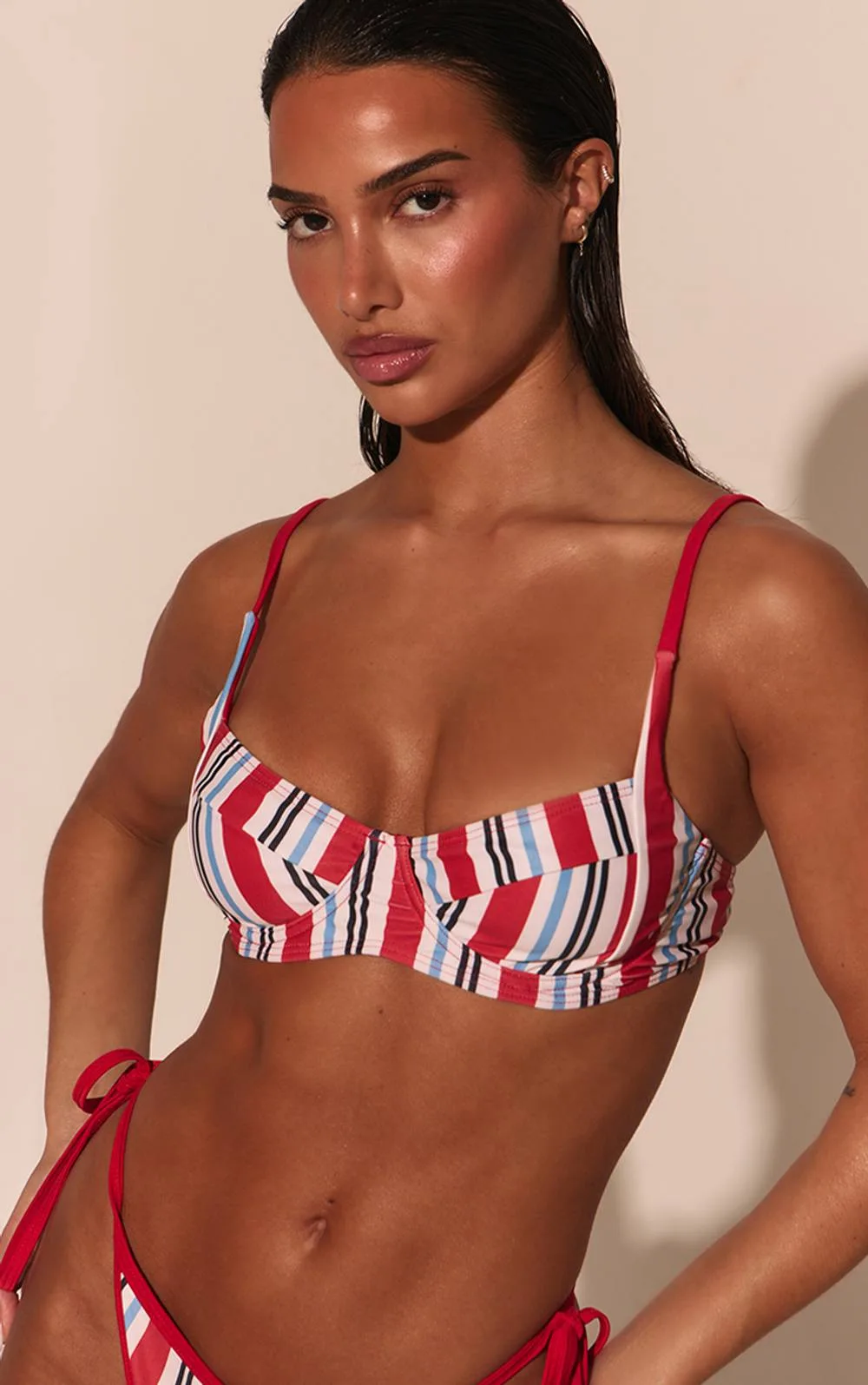 Striped Print Underwired Bikini Top by PrettyLittleThing