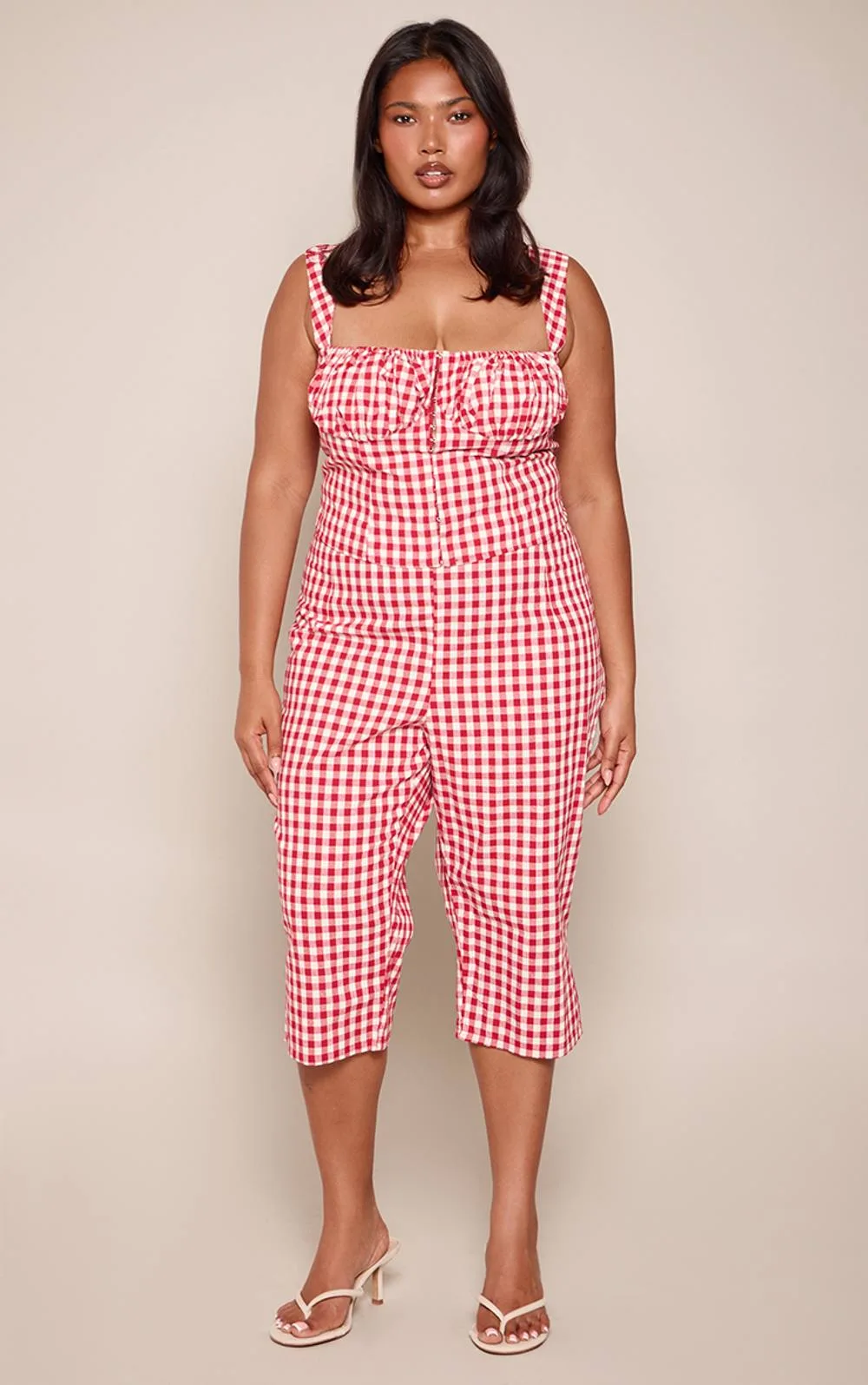 Rose Gingham Woven Capris Co-Ord by PrettyLittleThing