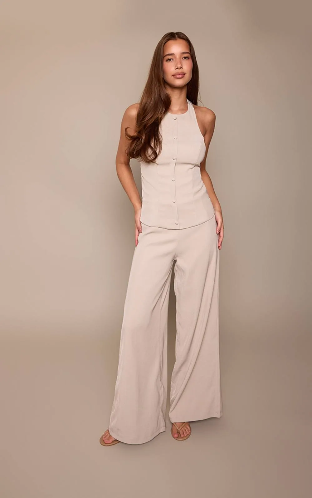Halter Neck Buckle Detail Wide Leg Jumpsuit by PrettyLittleThing
